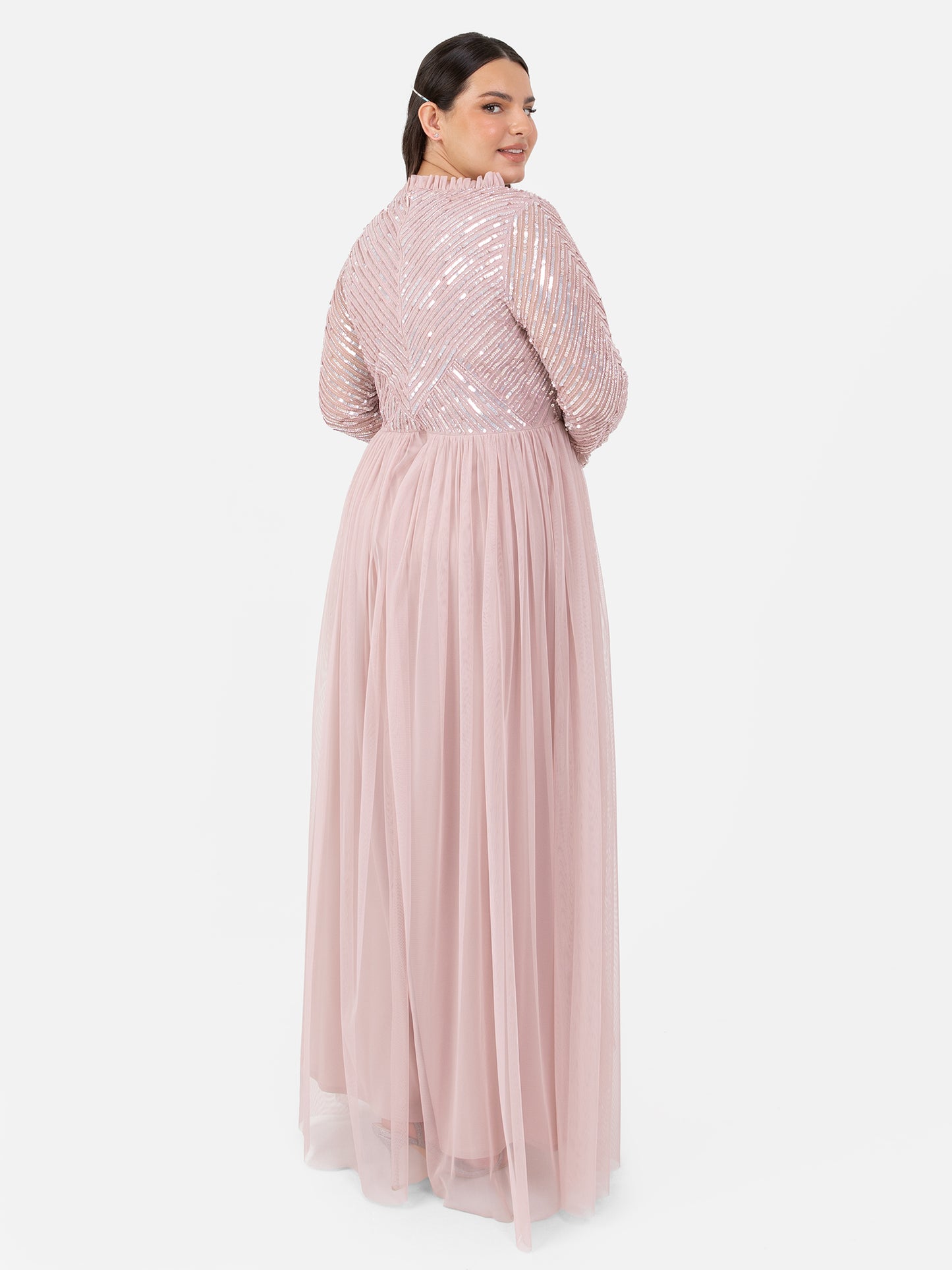 Maya Frosted Pink Stripe Embellished Faux Wrap Bodice Maxi Dress