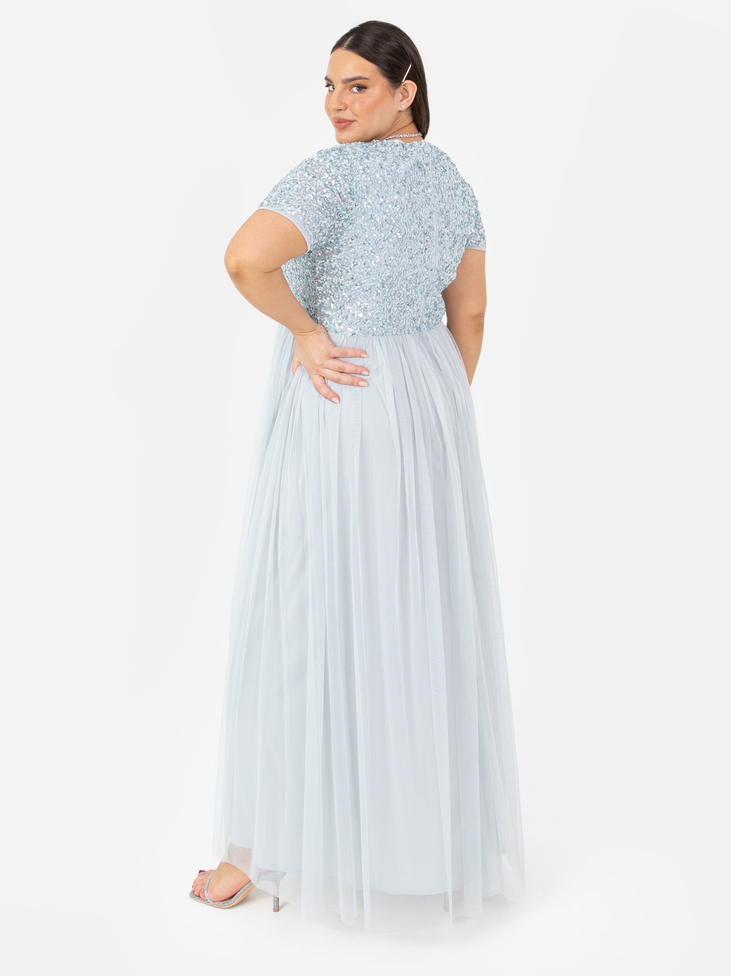 Maya Pale Blue V Neckline Embellished Maxi Dress
