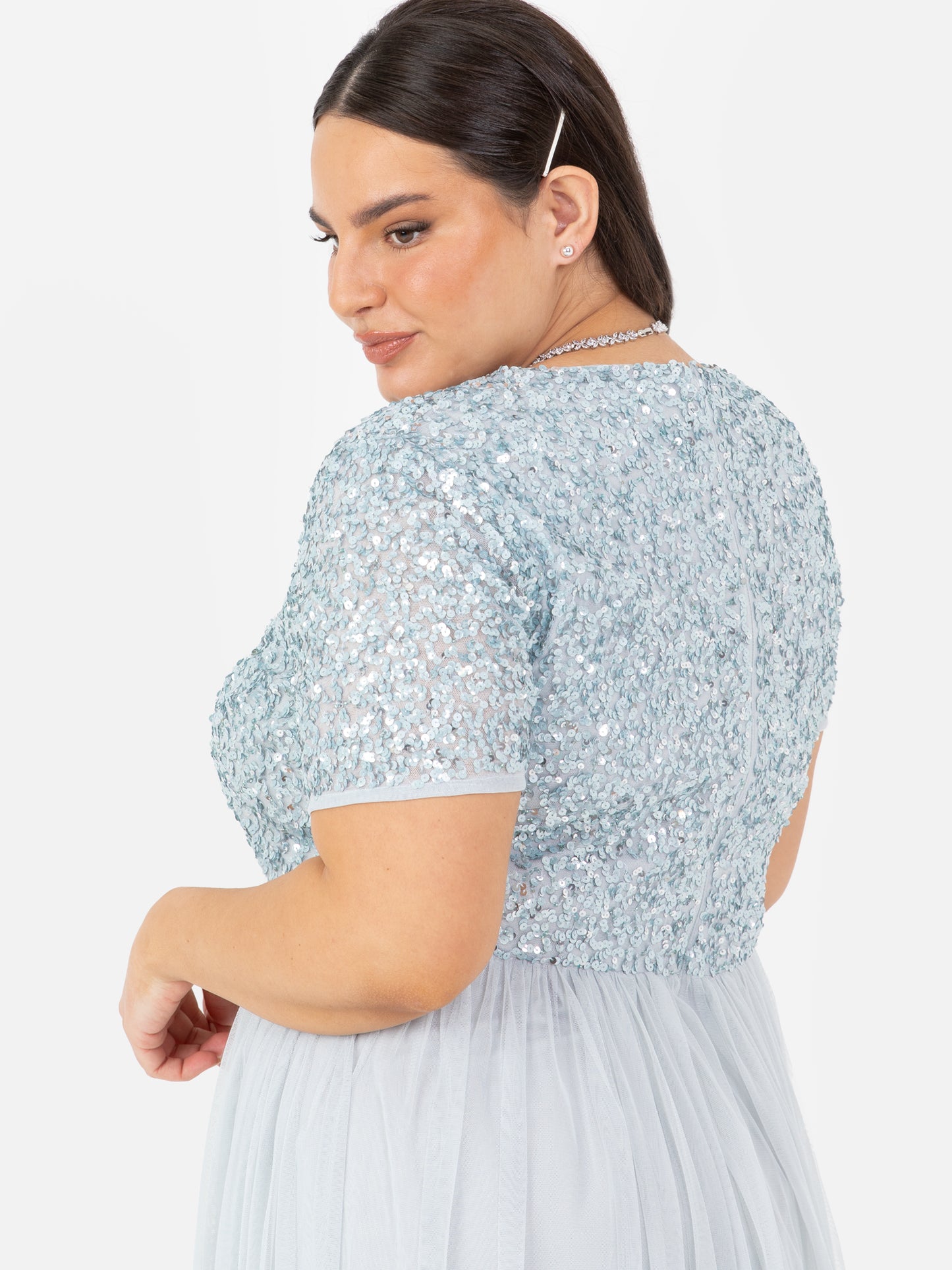 Maya Pale Blue V Neckline Embellished Maxi Dress