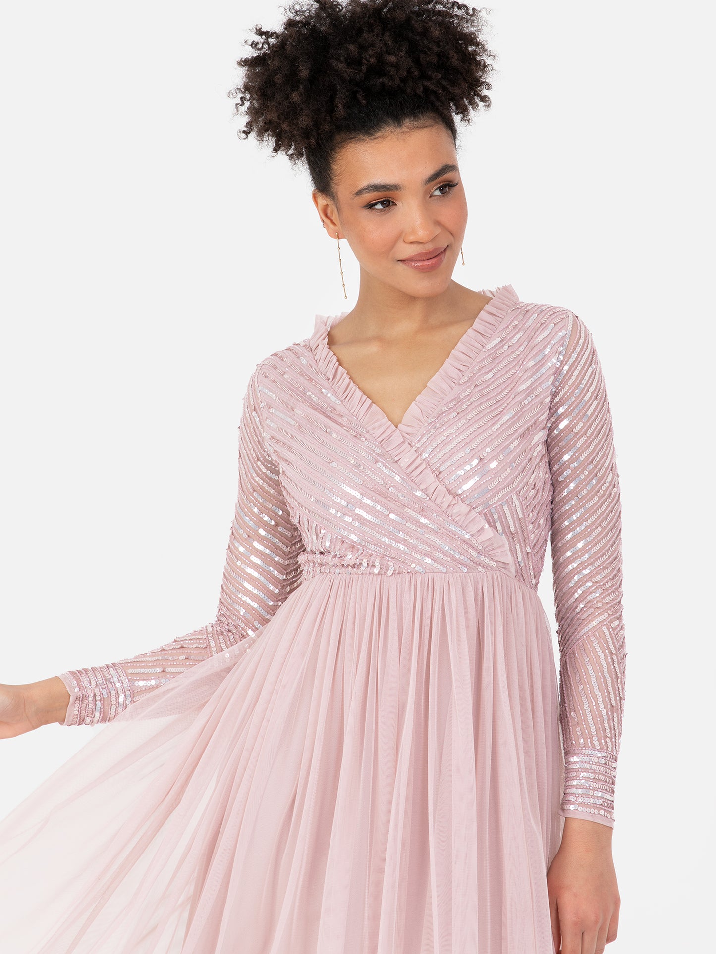 Maya Frosted Pink Stripe Embellished Faux Wrap Bodice Maxi Dress