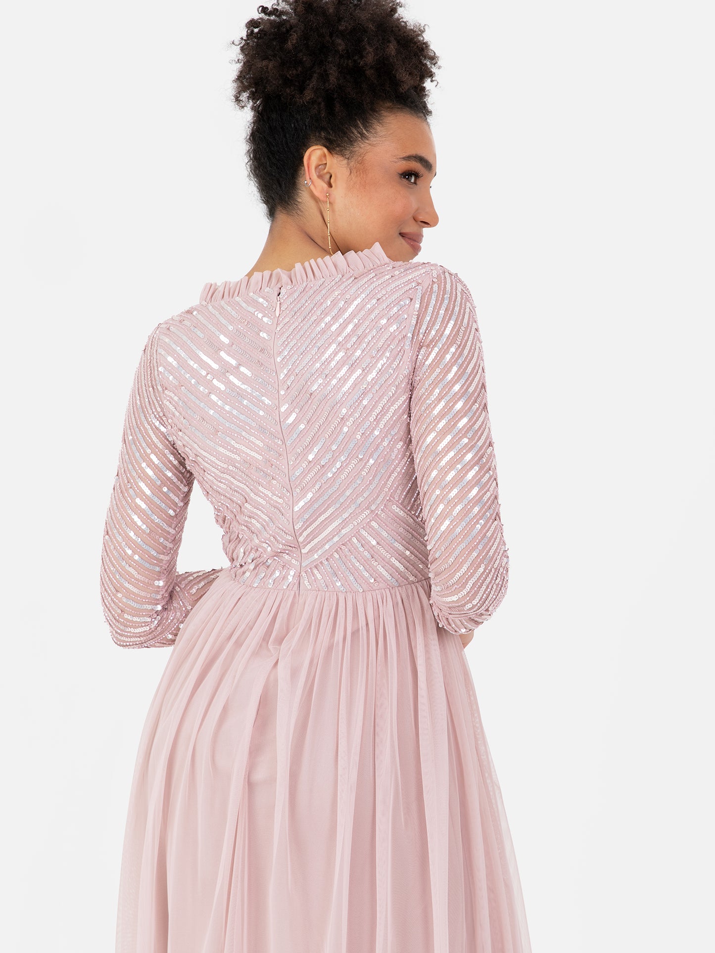 Maya Frosted Pink Stripe Embellished Faux Wrap Bodice Maxi Dress