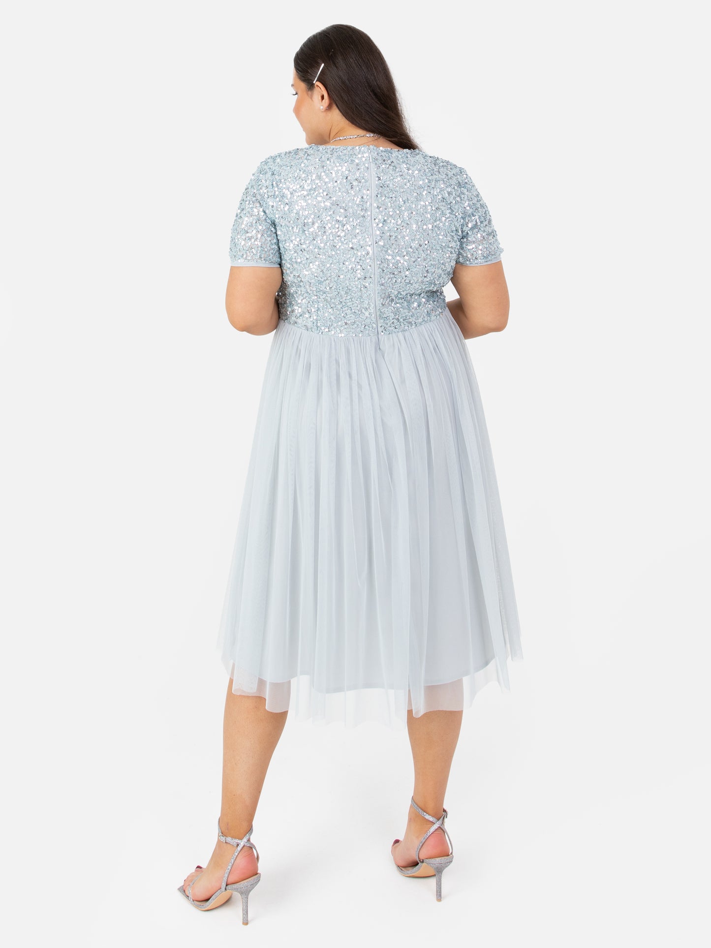 Maya Pale Blue V Neckline Embellished Midi Dress