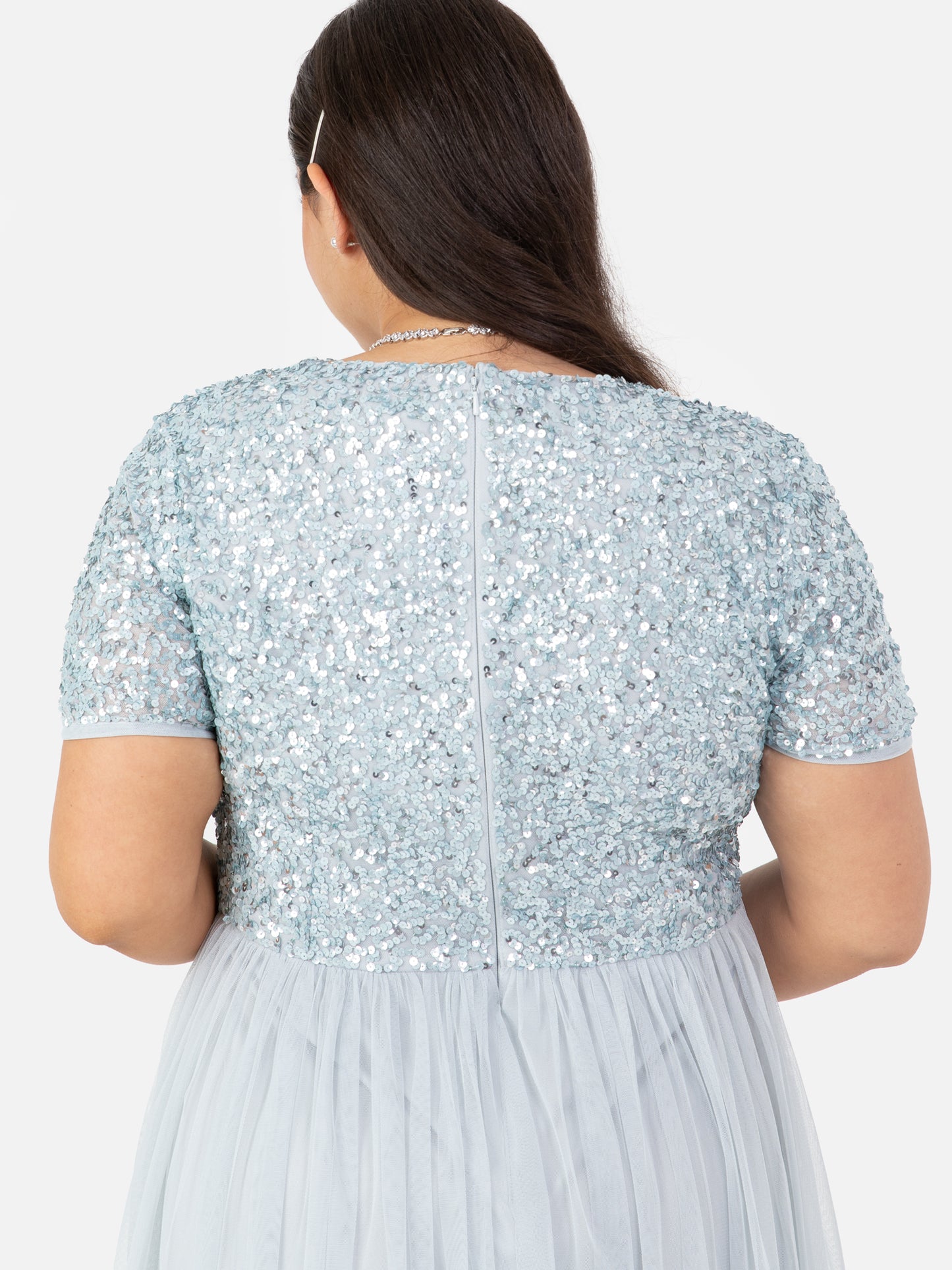 Maya Pale Blue V Neckline Embellished Midi Dress
