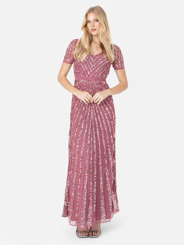 Maya Desert Rose Short Sleeve Stripe Embellished Maxi Dress