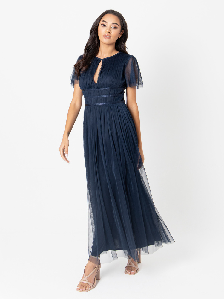 Anaya with Love Recycled Navy Midaxi Dress with Keyhole Detail