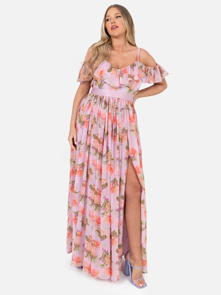 Anaya With Love Recycled Curve Cold Shoulder Tropical Print Maxi Dress