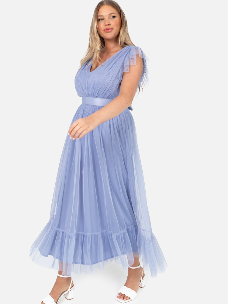 Anaya With Love Recycled Curve Heather Blue Midaxi Dress with Sash Belt