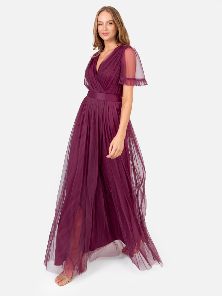 Anaya With Love Recycled Plum Faux Wrap Maxi Dress with Sash Belt