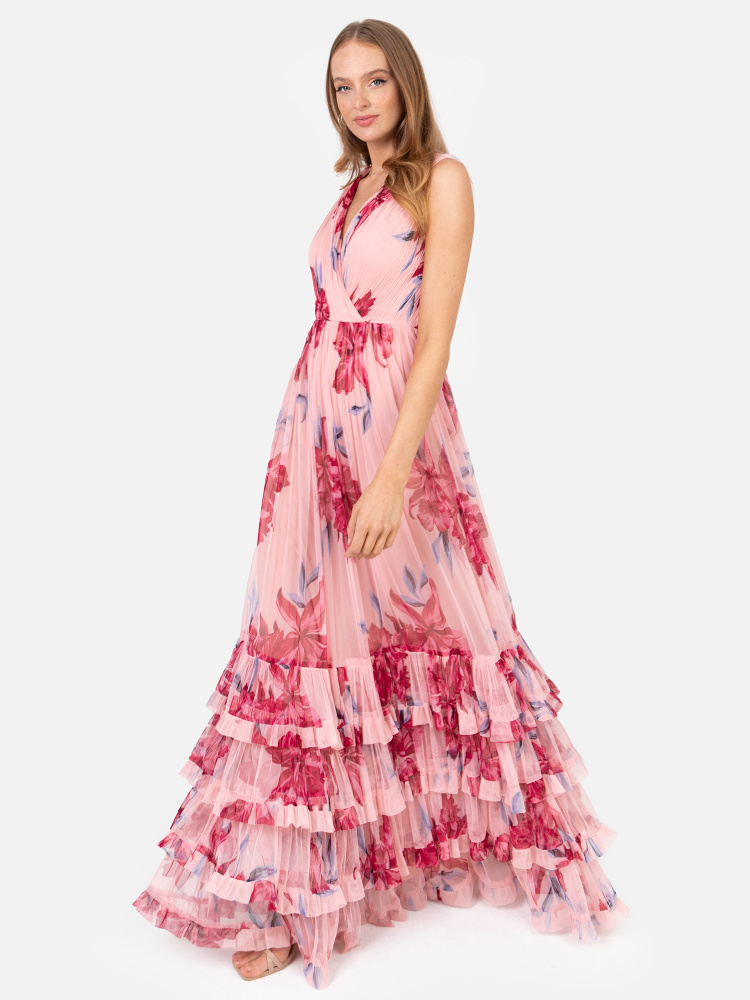 Anaya With Love Recycled Sleeveless Floral Maxi Dress with Ruffle Detail and Sash Belt
