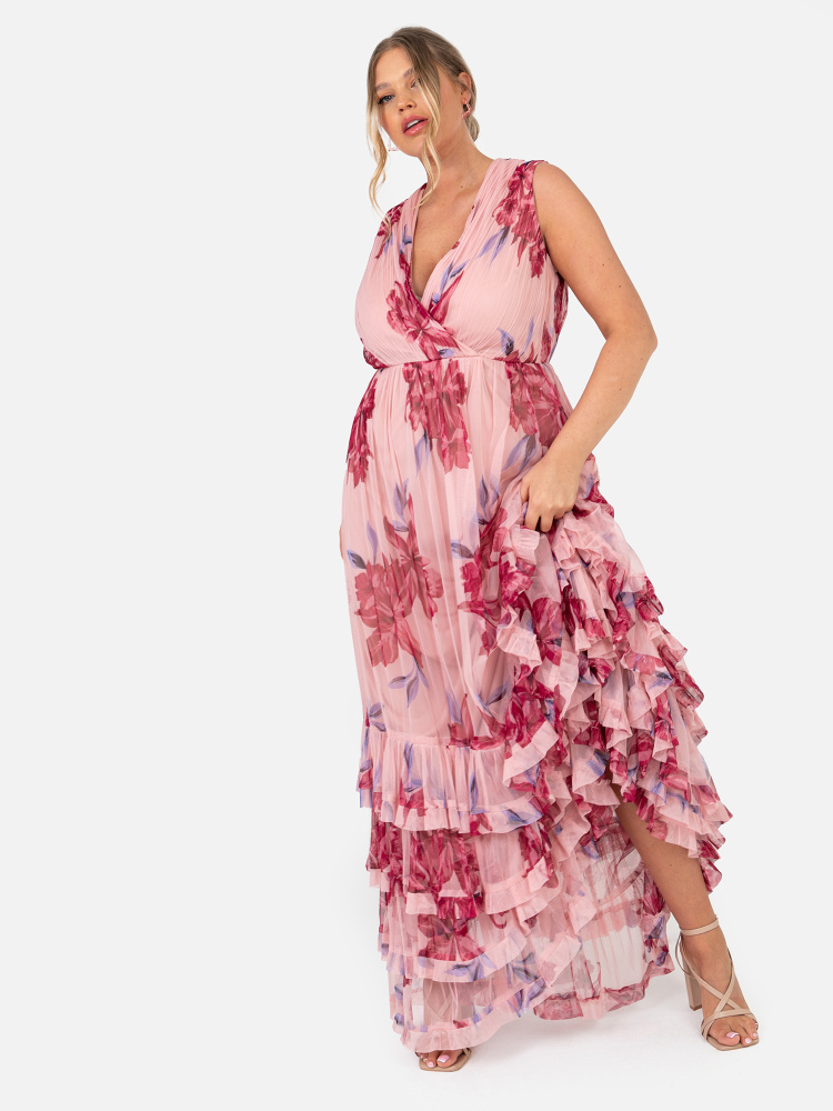 Anaya With Love Recycled Curve Sleeveless Floral Maxi Dress with Ruffle Detail and Sash Belt