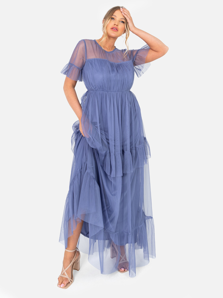 Anaya With Love Recycled Curve Sheer Yoke & Short Sleeve Maxi Dress with Ruffle Detail