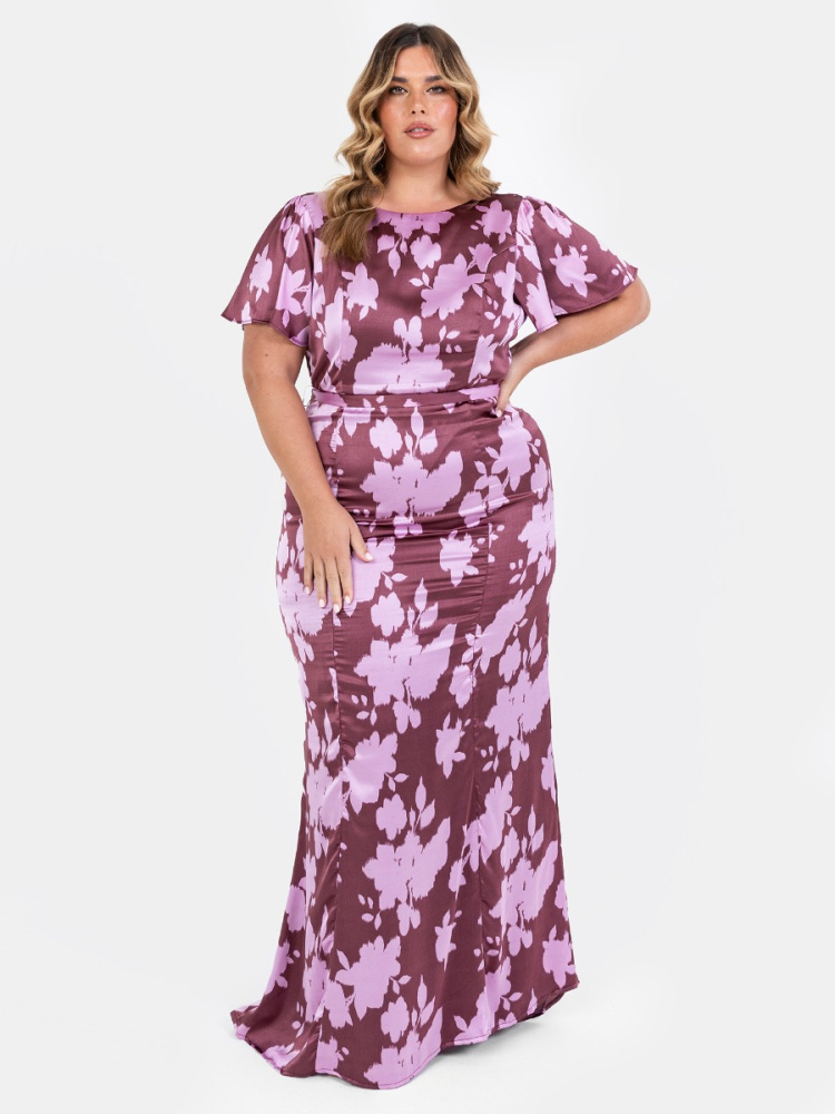 Anaya With Love Curve Purple Floral Open Back Maxi Dress