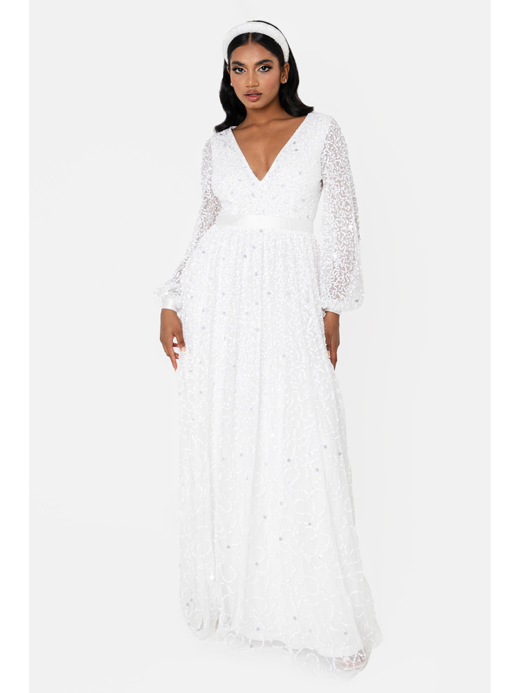 Maya Bridal Embellished Long Sleeve V Neck Maxi Dress