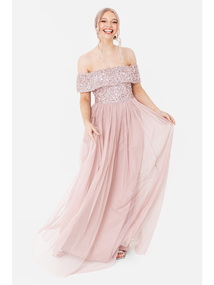 Maya Frosted Pink Bardot Embellished Maxi Dress