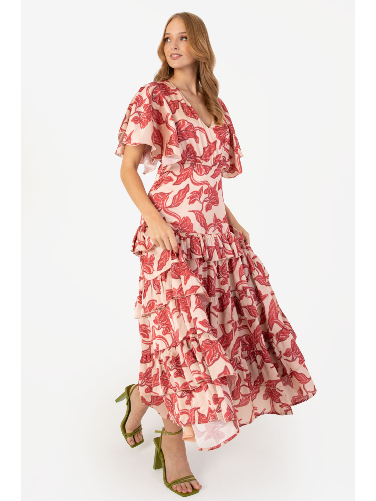 Anaya With Love Red Floral Ruffle Midaxi Dress