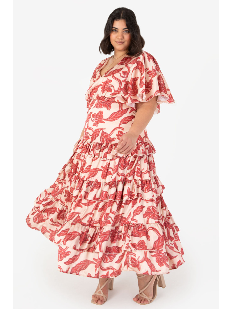Anaya With Love Curve Red Floral Ruffle Midaxi Dress