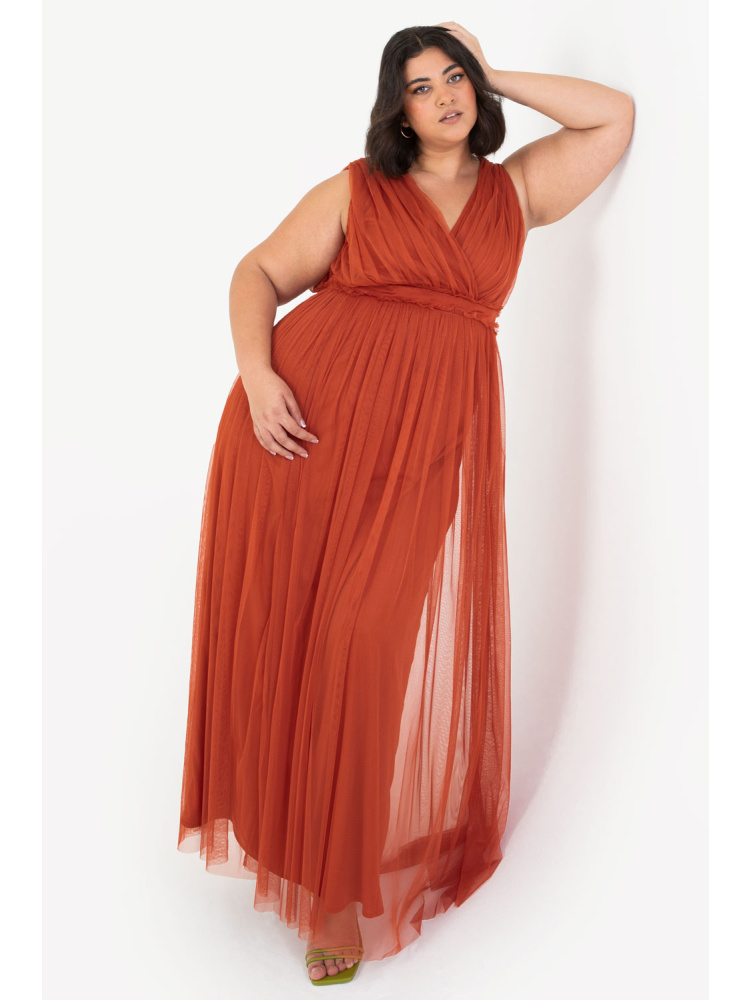 Anaya With Love Curve Recycled Cinnamon Tulle Maxi Dress