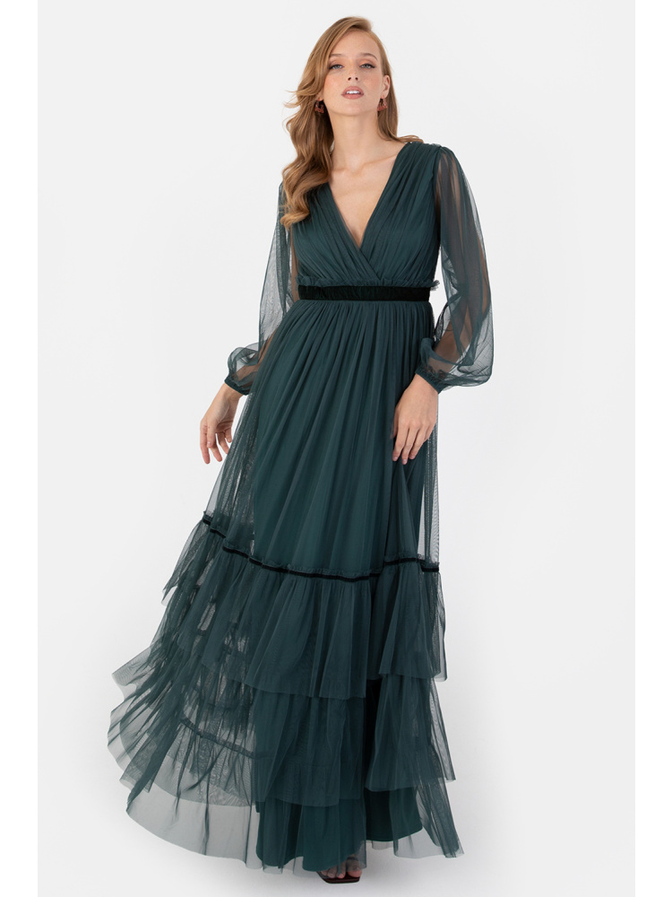 Anaya With Love Recycled Emerald Long Sleeve Maxi Dress