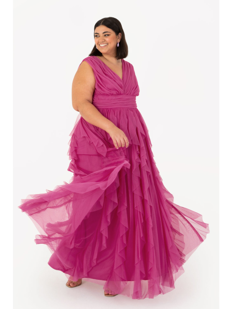 Anaya With Love Recycled Curve Hot Pink Waterfall Maxi Dress with Keyhole Detail