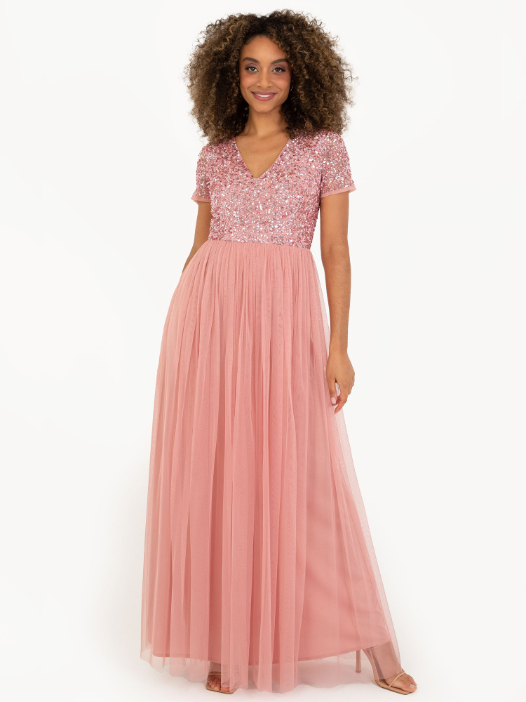  Maya Blossom Pink V Neckline Embellished Maxi Dress