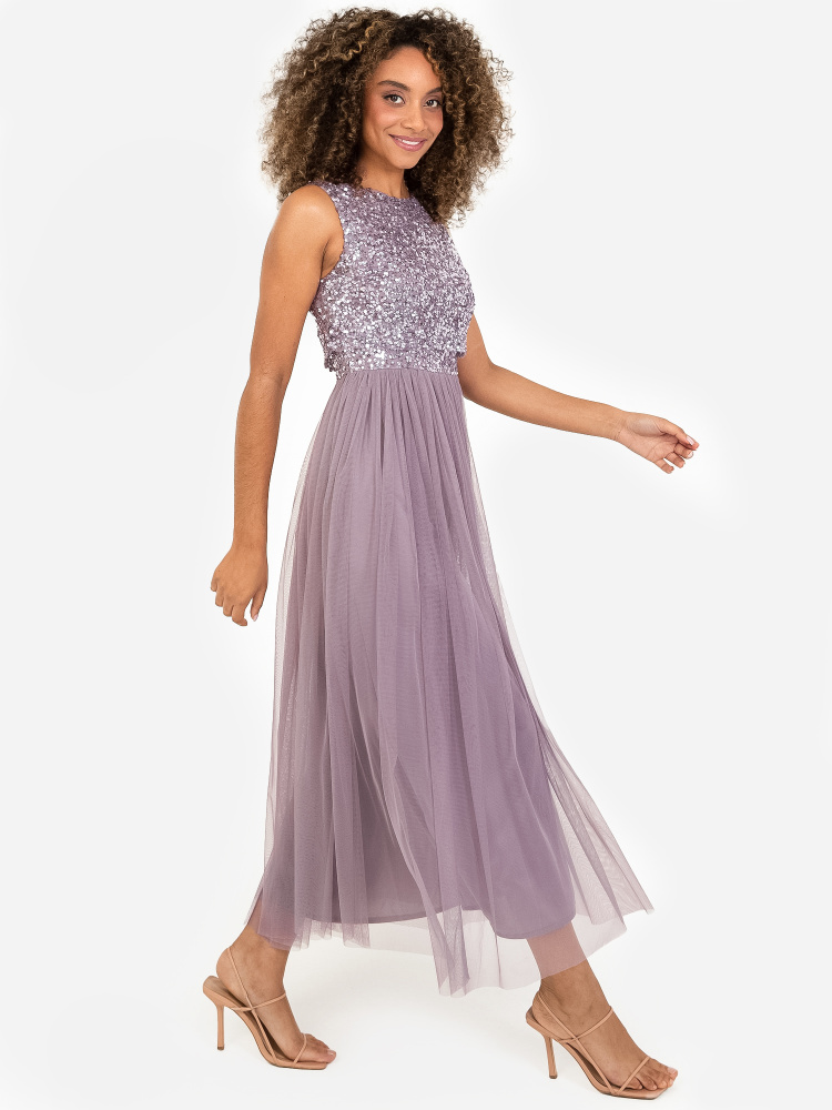 Maya Moody Lilac Sleeveless Embellished Midaxi Dress