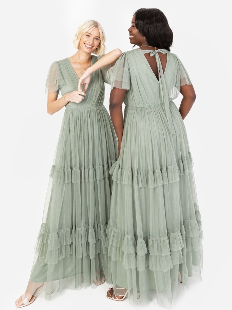 Anaya With Love Recycled Frosty Green Ruffle Maxi Dress with Keyhole Detail