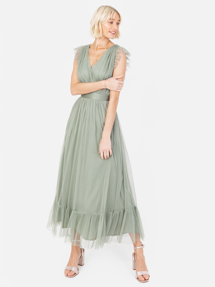 Anaya With Love Recycled Frosty Green Midaxi Dress with Sash Belt