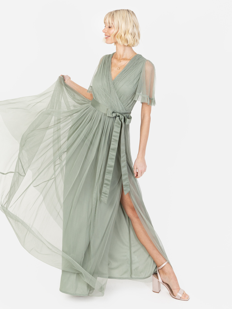 Anaya With Love Recycled Frosty Green Faux Wrap Maxi Dress With Sash Belt