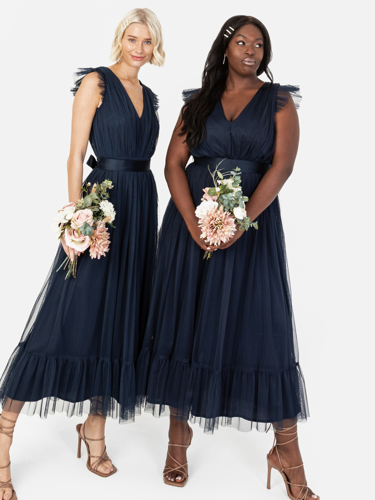 Anaya With Love Recycled Navy Midaxi Dress with Sash Belt