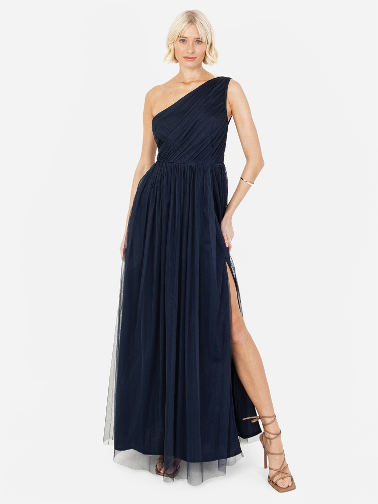 Anaya With Love Recycled Navy One Shoulder Maxi Dress