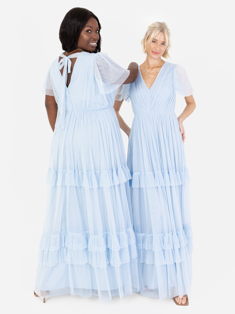 Anaya With Love Recycled Light Blue Ruffle Maxi Dress with Keyhole Detail