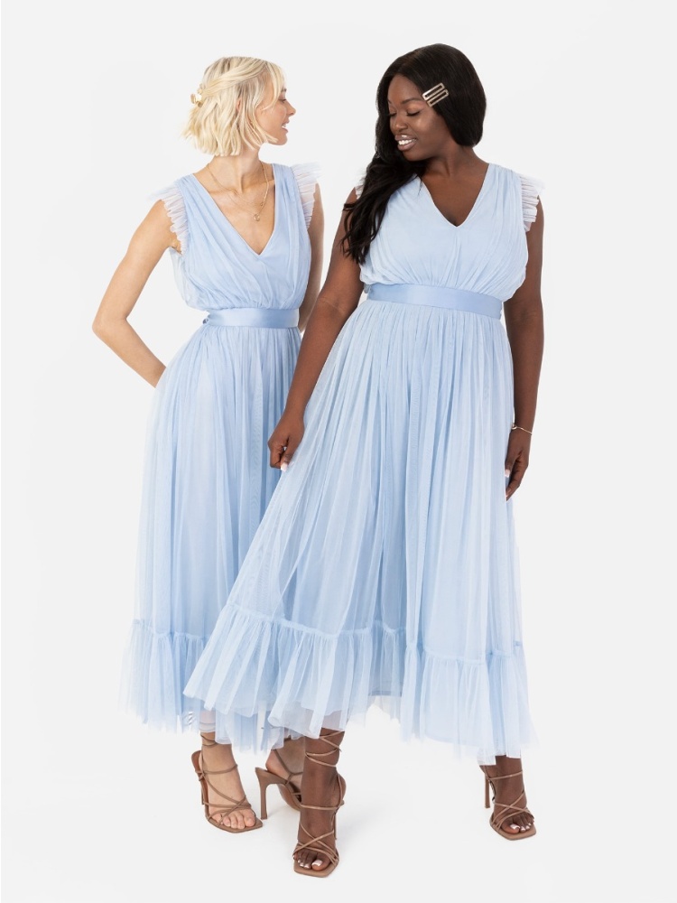 Anaya With Love Recycled Light Blue Midaxi Dress with Sash Belt 