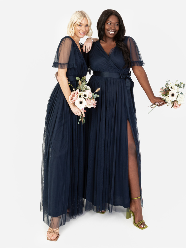 Anaya With Love Recycled Navy Faux Wrap Maxi Dress with Sash Belt