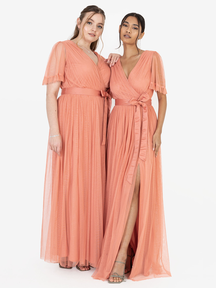 Anaya With Love Coral Faux Wrap Maxi Dress with Sash Belt