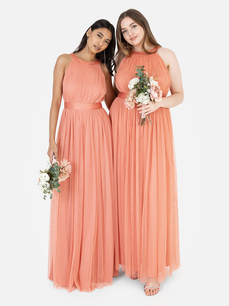 Anaya with Love Recycled Coral Halter Neck Maxi Dress
