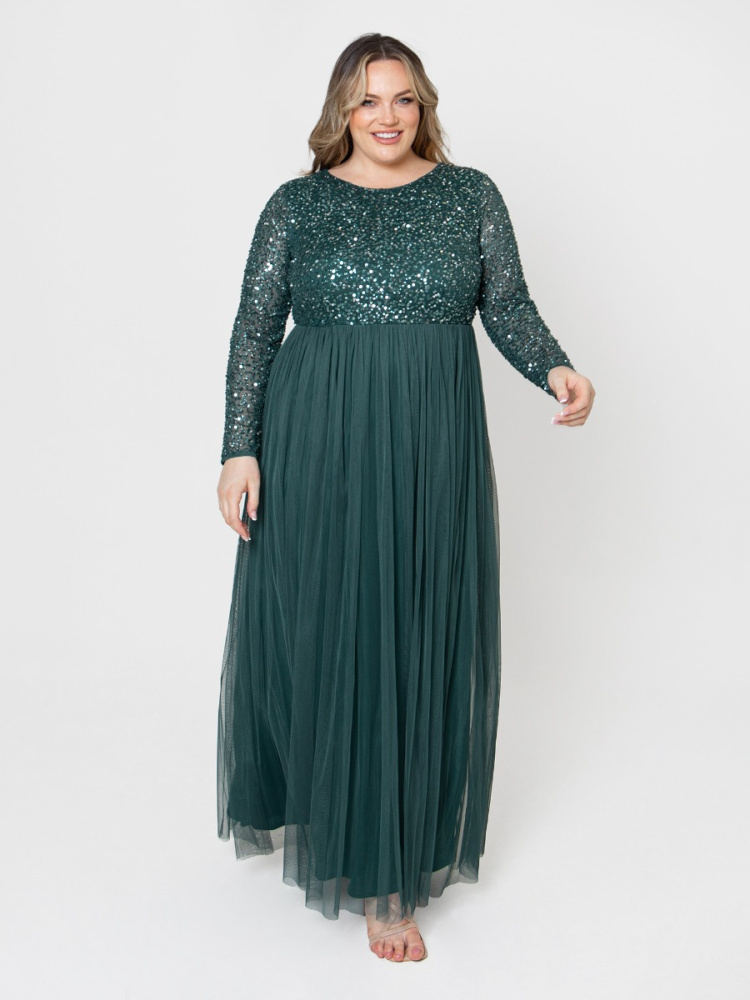 Maya Emerald Green Embellished Long Sleeve Maxi Dress