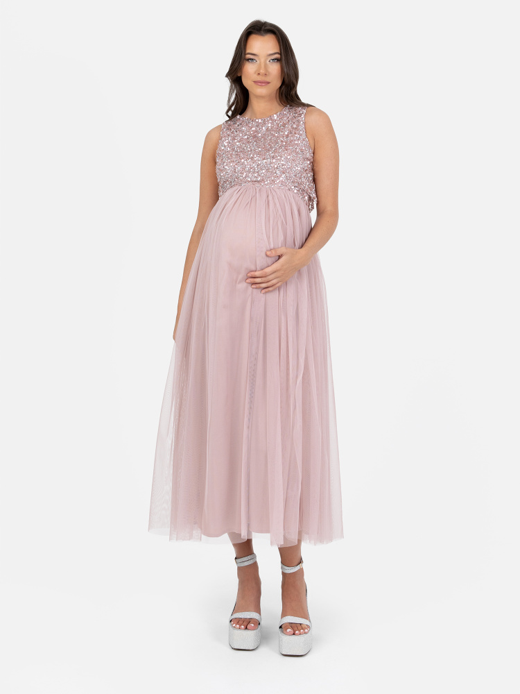 Maya Frosted Pink Sleeveless Embellished Maternity Dress