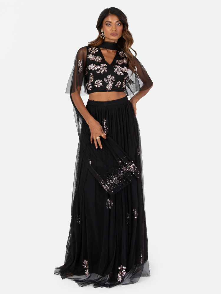 Maya Black Embellished Lehenga Maxi Skirt