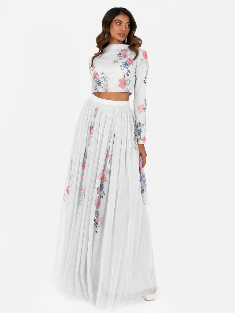 Maya Grey Embroidered Lehenga Maxi Skirt