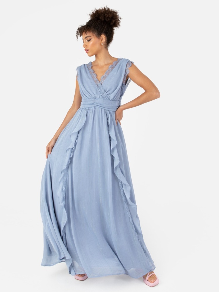 Anaya With Love Recycled Sleeveless Blue Waterfall Maxi Dress