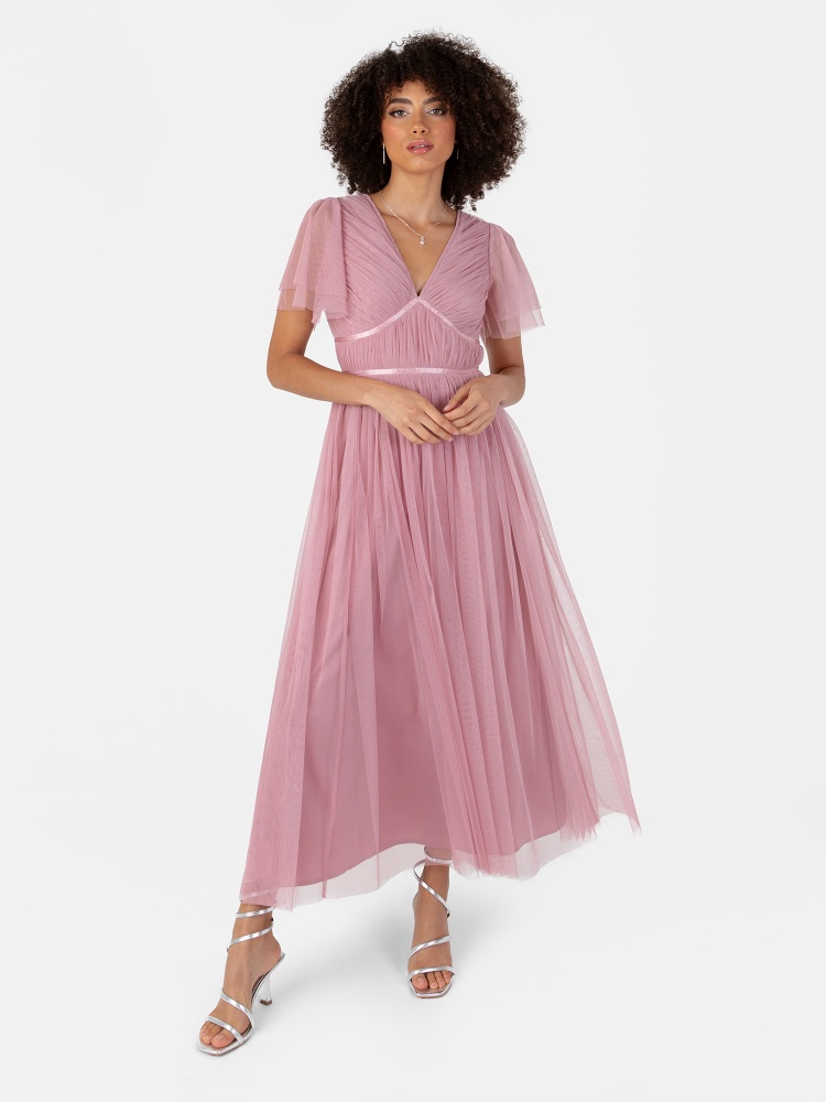Anaya With Love Recycled Blush Pink Ribbon Detail Midi Dress