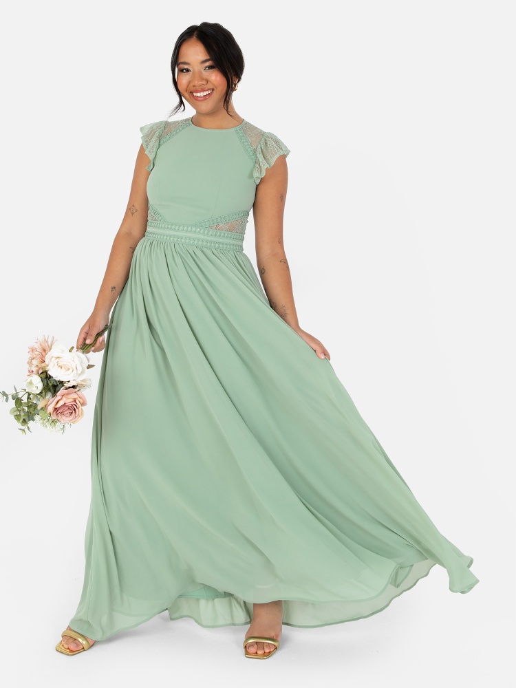 Maya Green Chiffon & Lace Maxi Dress
