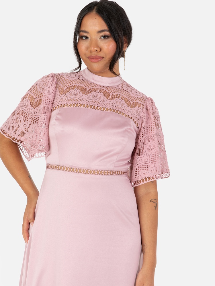 Maya Blush Pink Satin & Lace Maxi Dress
