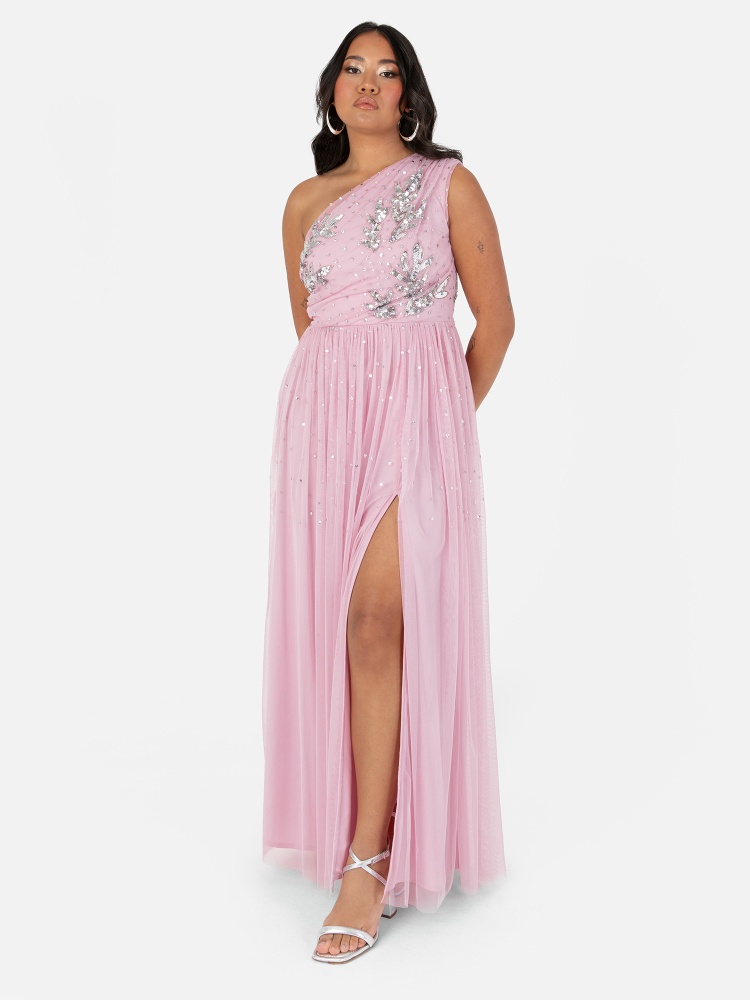 Maya Pink One Shoulder Embellished Maxi Dress