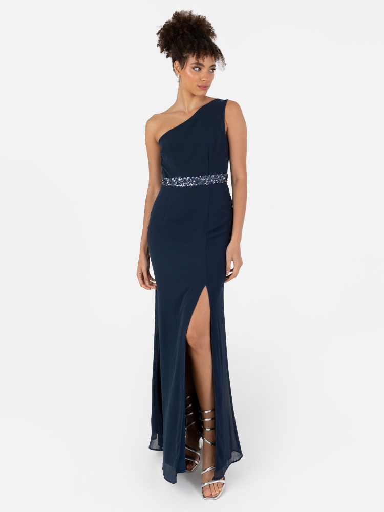 Anaya with Love Recycled Navy One Shoulder Embellished Waist Maxi Dress