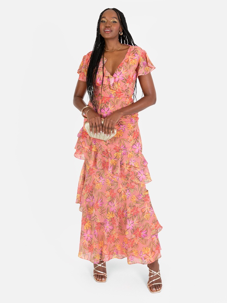 Anaya With Love Recycled Floral Lace Up Back Chiffon Maxi Dress