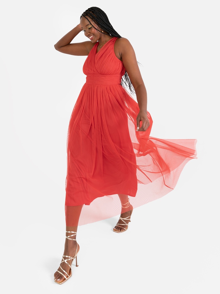 Anaya With Love Recycled Red Open Back Midi Dress 