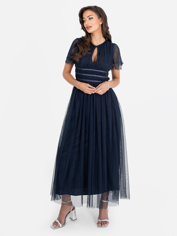 Anaya with Love Recycled Navy Midaxi Dress with Keyhole Detail