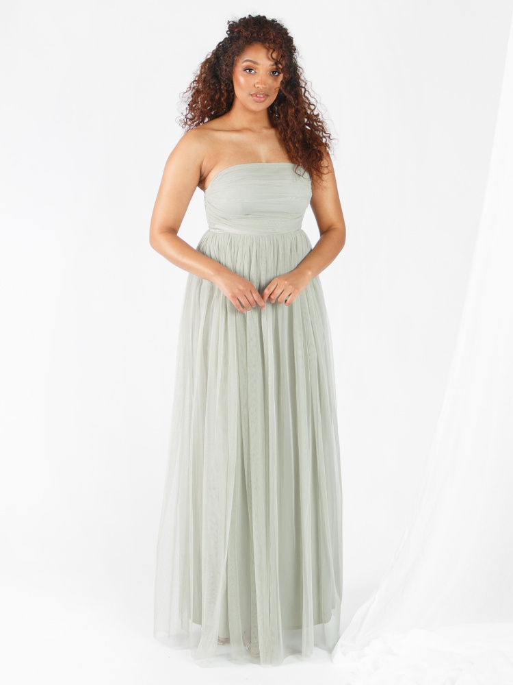 Anaya With Love Sage Green Bandeau Recycled Tulle Maxi Dress