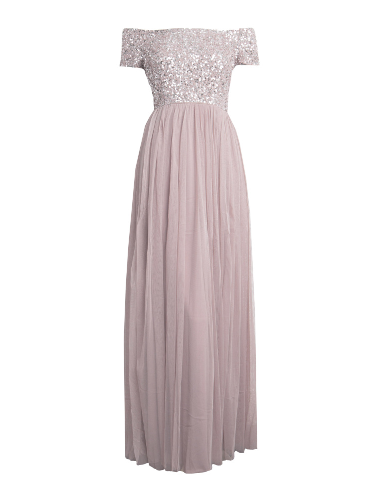 Maya Frosted Pink Bardot Sequin Bodice Maxi Dress